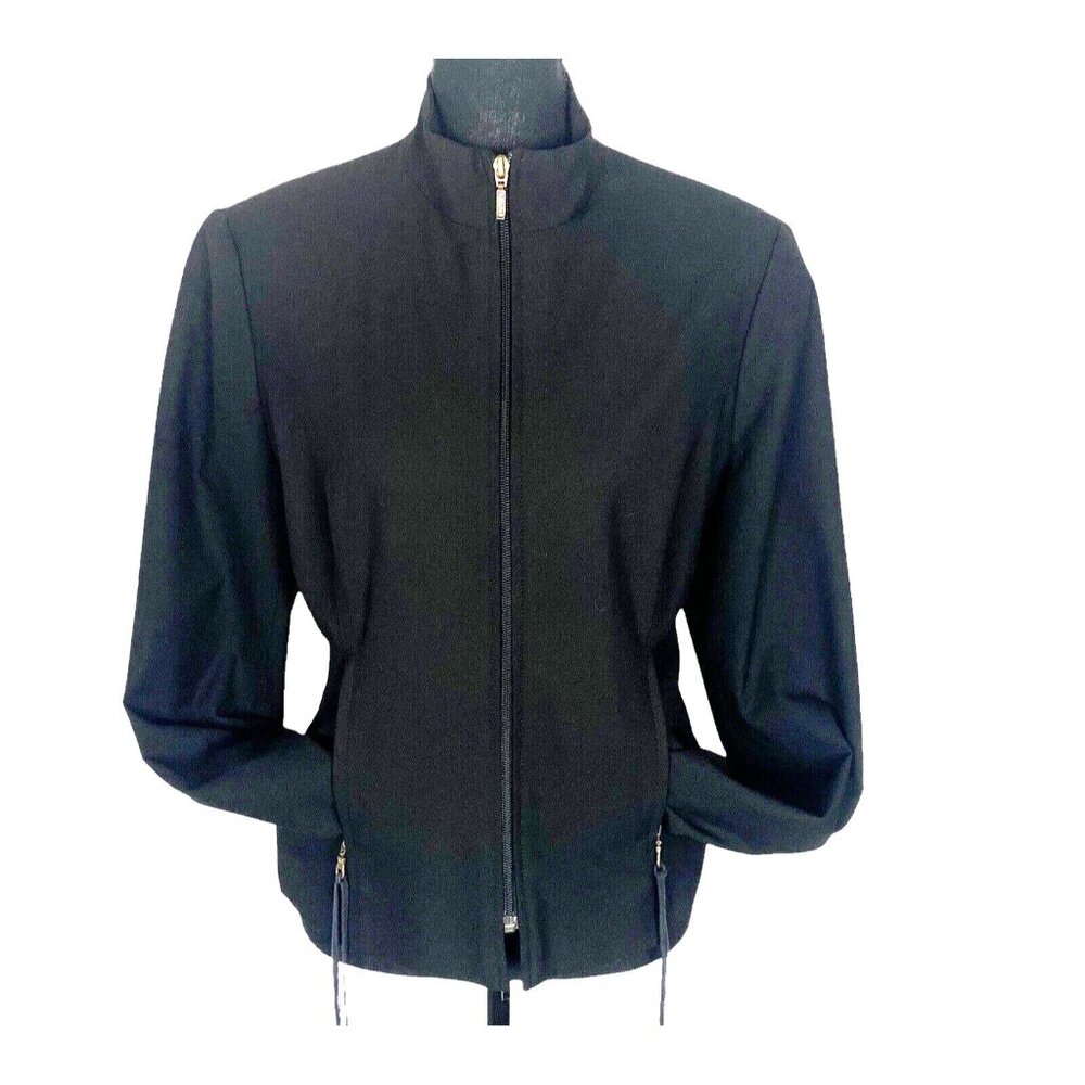 Vtg SAO PAULO Women Full Zip Front Pockets Long Sleeve Jacket Sz 8 Black Casual